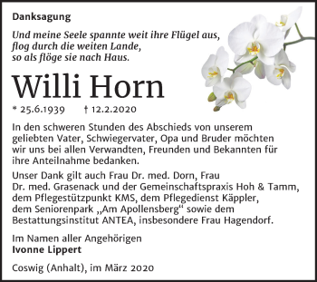 Traueranzeige von Willi Horn von Super Sonntag Wittenberg