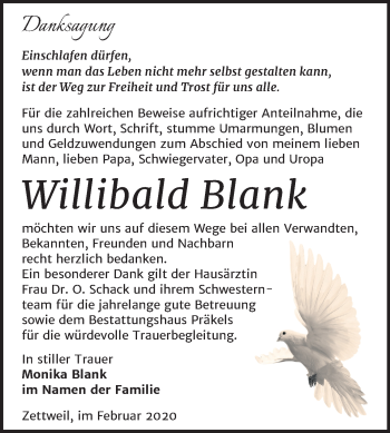 Traueranzeige von Willibald Blank von Super Sonntag Zeitz