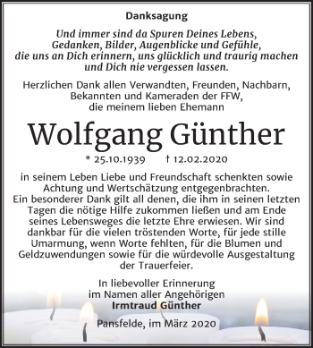 Traueranzeige von Wolfgang Günther von Super Sonntag Quedlinburg