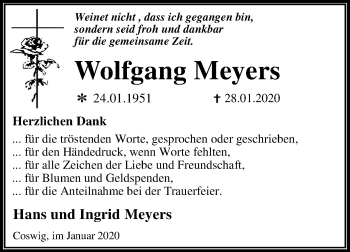 Traueranzeige von Wolfgang Meyers von Super Sonntag Wittenberg