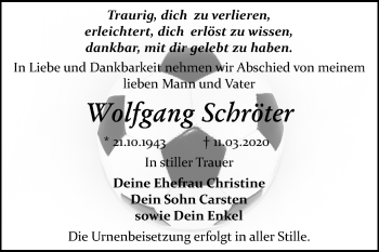 Traueranzeige von Wolfgang Schröter von Wochenspiegel Bitterfeld