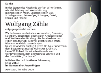 Traueranzeige von Wolfgang Zähle von Mitteldeutsche Zeitung Bernburg
