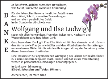 Traueranzeige von Wolfgang und Ilse Ludwig von Mitteldeutsche Zeitung Aschersleben