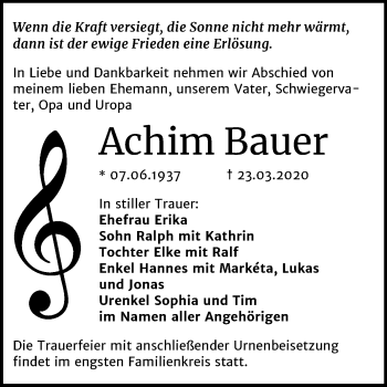 Traueranzeige von Achim Bauer von Mitteldeutsche Zeitung Halle/Saalkreis