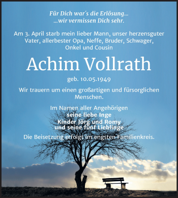 Traueranzeige von Achim Vollrath von Super Sonntag Bernburg