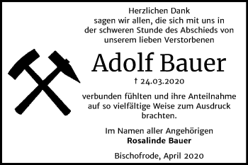 Traueranzeige von Adolf Bauer von Mitteldeutsche Zeitung Mansfelder Land