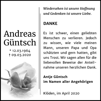 Traueranzeige von Andreas Güntsch von Mitteldeutsche Zeitung Wittenberg