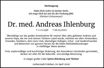 Traueranzeige von Andreas Ihlenburg von Mitteldeutsche Zeitung Halle/Saalkreis