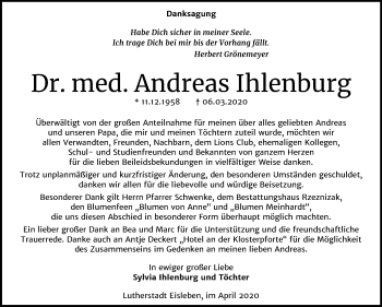 Traueranzeige von Andreas Ihlenburg von Mitteldeutsche Zeitung Mansfelder Land