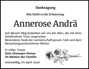 Traueranzeige von Annerose Andrä von Mitteldeutsche Zeitung Bitterfeld