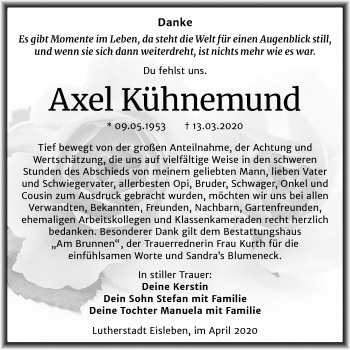 Traueranzeige von Axel Kühnemund von Super Sonntag Mansfelder Land