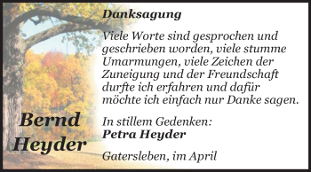 Traueranzeige von Bernd Heyder von Super Sonntag Aschersleben