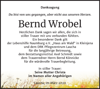 Traueranzeige von Bernd Wrobel von Super Sonntag Naumburg/Nebra