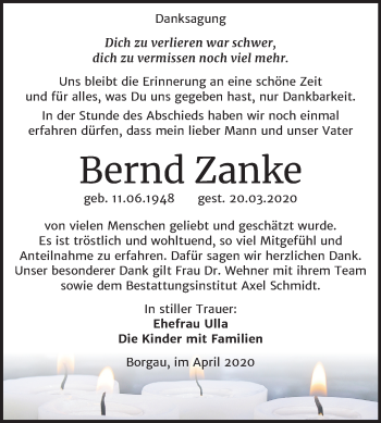 Traueranzeige von Bernd Zanke von Super Sonntag Naumburg/Nebra