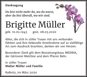 Traueranzeige von Brigitte Müller von Super Sonntag Merseburg/Querfurt