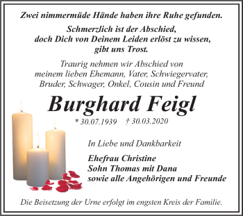 Traueranzeige von Burghard Feigl von Mitteldeutsche Zeitung Dessau-Roßlau
