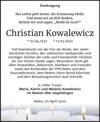Traueranzeige von Christian Kowalewicz von Super Sonntag Naumburg/Nebra