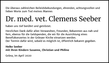 Traueranzeige von Clemens Seeber von Super Sonntag Bernburg