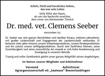 Traueranzeige von Clemens Seeber von Super Sonntag Bernburg