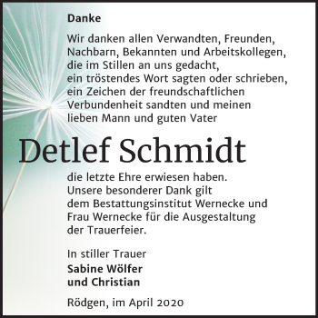 Traueranzeige von Detlef Schmidt von Super Sonntag Mansfelder Land
