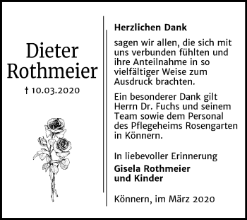 Traueranzeige von Dieter Rothmeier von Super Sonntag Bernburg
