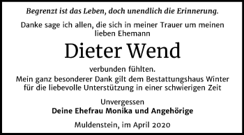 Traueranzeige von Dieter Wend von Mitteldeutsche Zeitung Bitterfeld