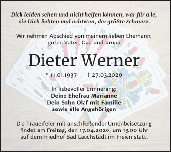 Traueranzeige von Dieter Werner von Super Sonntag Merseburg/Querfurt