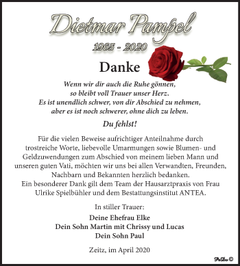 Traueranzeige von Dietmar Pampel von Mitteldeutsche Zeitung Zeitz