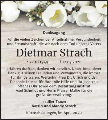 Traueranzeige von Dietmar Strach von Super Sonntag Naumburg/Nebra