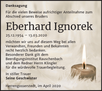 Traueranzeige von Eberhard Ignorek von Super Sonntag Naumburg/Nebra
