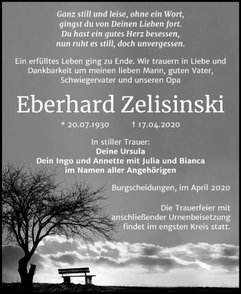 Traueranzeige von Eberhard Zelisinski von Mitteldeutsche Zeitung Naumburg/Nebra