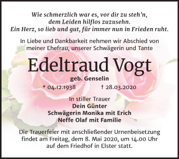 Traueranzeige von Edeltraud Vogt von Super Sonntag Wittenberg