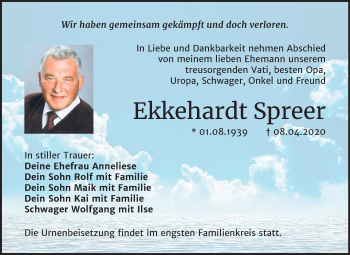 Traueranzeige von Ekkehardt Spreer von Super Sonntag Dessau-Roßlau