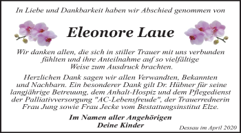 Traueranzeige von Eleonore Laue von Mitteldeutsche Zeitung Dessau-Roßlau