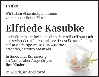 Traueranzeige von Elfriede Kasubke von Mitteldeutsche Zeitung Quedlinburg