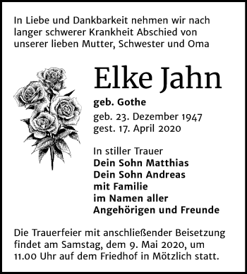 Traueranzeige von Elke Jahn von Mitteldeutsche Zeitung Halle/Saalkreis