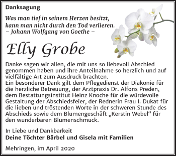 Traueranzeige von Elly Grobe von Super Sonntag Aschersleben