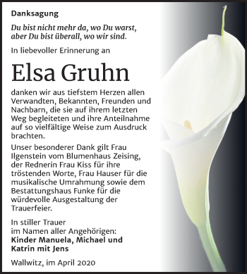 Traueranzeige von Elsa Gruhn von Mitteldeutsche Zeitung Halle/Saalkreis