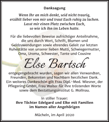 Traueranzeige von Else Bartsch von Super Sonntag Merseburg/Querfurt