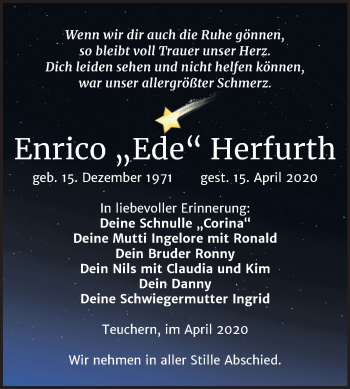 Traueranzeige von Enrico Herfurth von Mitteldeutsche Zeitung Weißenfels