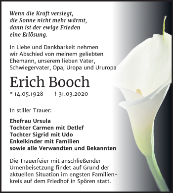 Traueranzeige von Erich Booch von Mitteldeutsche Zeitung Bitterfeld