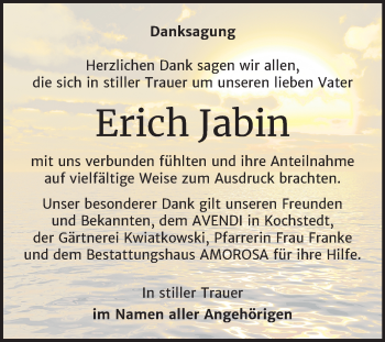 Traueranzeige von Erich Jabin von Mitteldeutsche Zeitung Dessau-Roßlau