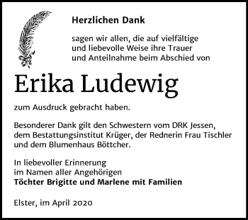 Traueranzeige von Erika Ludewig von Super Sonntag Wittenberg