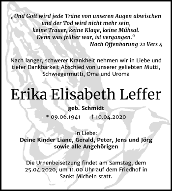 Traueranzeige von Erika Elisabeth Leffer von Mitteldeutsche Zeitung Merseburg/Querfurt