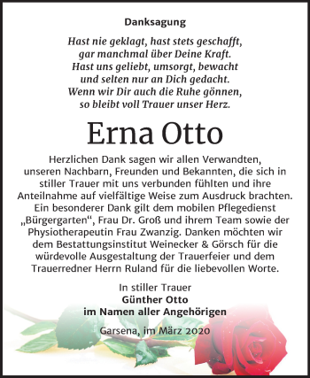 Traueranzeige von Erna Otto von Mitteldeutsche Zeitung Bernburg