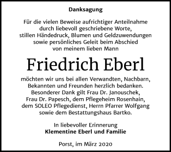 Traueranzeige von Friedrich Eberl von Super Sonntag Köthen
