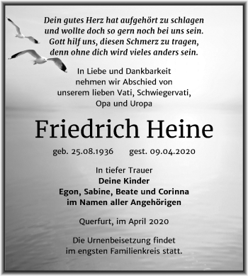 Traueranzeige von Friedrich Heine von Mitteldeutsche Zeitung Merseburg/Querfurt