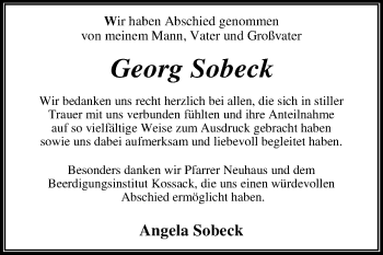 Traueranzeige von Georg Sobeck von Mitteldeutsche Zeitung Dessau-Roßlau / Wittenberg