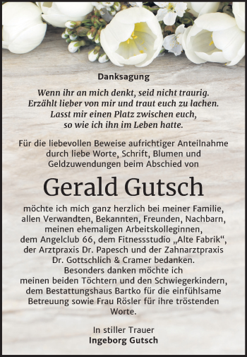 Traueranzeige von Gerald Gutsch von Mitteldeutsche Zeitung Köthen