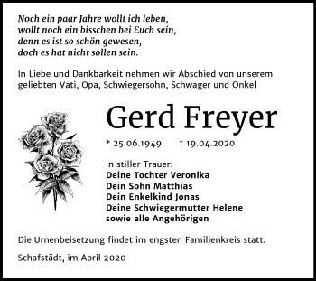 Traueranzeige von Gerd Freyer von Mitteldeutsche Zeitung Merseburg/Querfurt